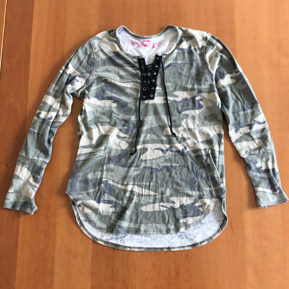 So Nikki Camouflage Lace Up Long Sleeve T-Shirt L